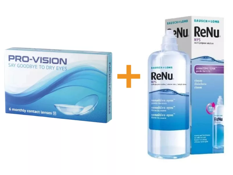 Pro-Vision (6 pcs) - Silicone Hydrogel, Monthly Contact Lenses + ReNu MultiPlus (360 ml)